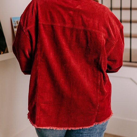 POL Long Sleeve Corduroy Button Down Fringe Shacket Rust  New - Picture 8 of 12